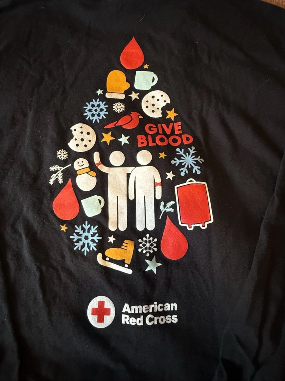 American Red Cross Men Large Give Blood Christmas Black Red